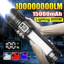 1000000LM Most Powerful LED Flashlight Rechargeable Type-c Torch Hunting Light