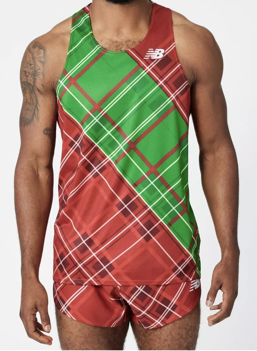 Mens New Balance Pro Elite Singlet Running Top Small Green Red Plaid New XL