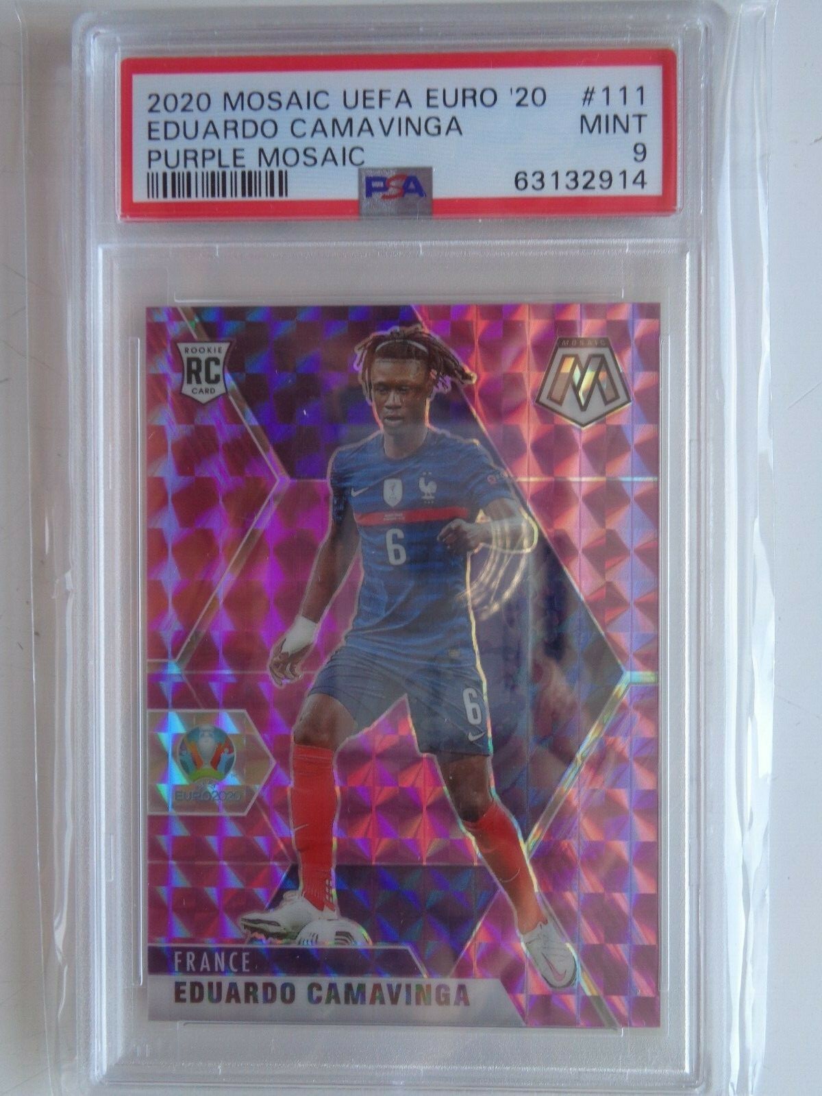 2021 Panini Euro Mosaic Eduardo Camavinga Purple 34/49 rookie PSA 9 France #111