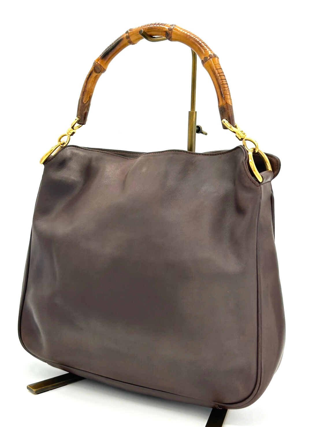 Gucci Bamboo Hand Bag Brown Leather Authentic