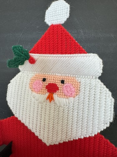 Vintage Needlepoint Santa Card Candy Holder Bowl Kitschy Christmas Holiday 15” - Picture 18 of 21