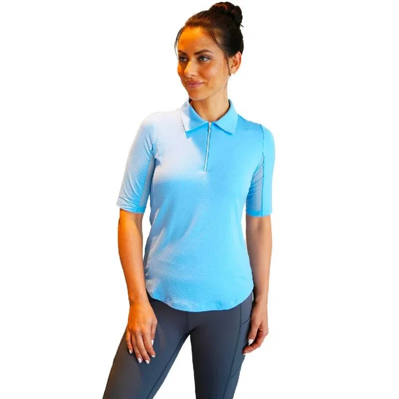 NWT Ladies IBKUL PERIWINKLE BLUE Elbow Sleeve Polo Golf Tennis Shirt - S M & L