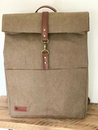 Vegan Leder Rucksack Brown Urban Waschbar Kraftpapier Nachhaltigkeit Tasche - Bild 2 von 11