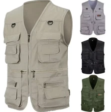 Men's Cargo Vest Work Photography Reporter Gilet With Multiple Pockets Waistcoat