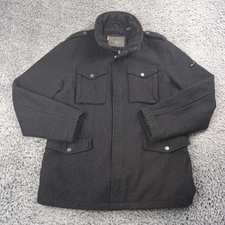 Ben Sherman Jacket Men Large Gray Military Utility Wool Blend Herringbone Field