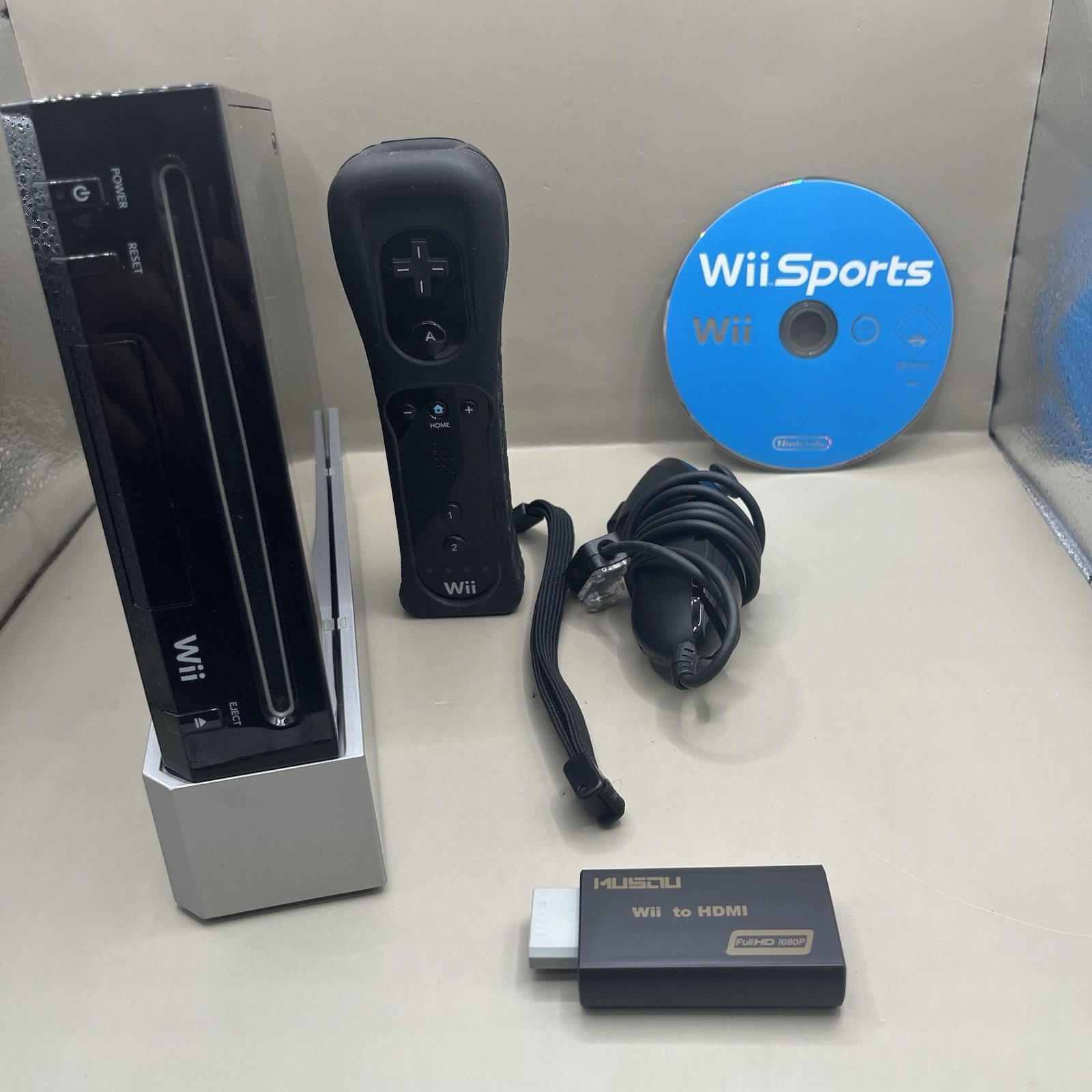 Console Nintendo Wii Nera Completa WiiMote Nunchuck Gioco Wii Sports