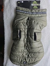 Silver Paw DOG Quilted Fleece Lined Puffer Jacket Coat Olive Green SIZE LARGE. 