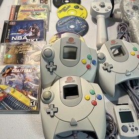 Sega Dreamcast Console And Game Lot X3 Controllers Fishing Rods And More Wow 