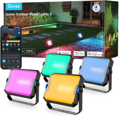 Outdoor Flood Lights 2, RGBIC Warm Cold White LED Lights for Outdoor Decorations