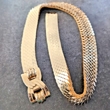 Vtg 80s Disco Glam Mod Gold Tone Metal Belt Stretch Fish Snake Dragon Scale Mesh
