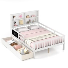 Double Wooden Kids Bed Frame Wooden Toddler Floor Bed with 2 Drawers