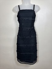 VTG Womens 90s Y2K Formal Midi Dress LBD Spaghetti Strap Sheer Stretch R&M 8
