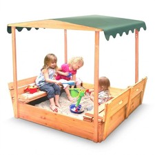 Sandbox for Kids with Canopy Benches - Outdoor Convertible Wooden Sandbox w...