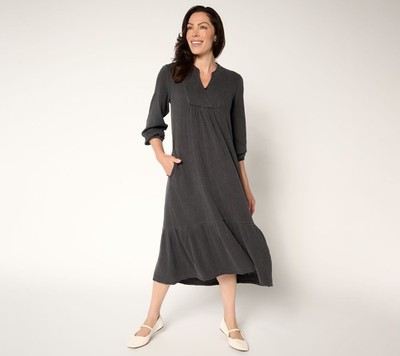 LOGO by Lori Goldstein Lavish Regular 100% Cotton Midi Dress Phantom S New