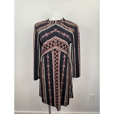Free People Stella Black Tribal Geometric Print Mock Neck Mini Dress Large
