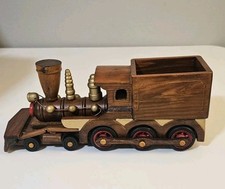 Wooden Locomotive Toy Train Hand-made Hand-painted 10"
