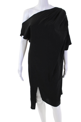 Lisa Von Tang Womens Crew Neck Drape Sleeve Mini Dress Black Size Large