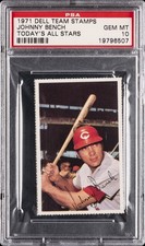1971 DELL TODAY'S TEAM STAMPS ALL STARS JOHNNY BENCH PSA 10
