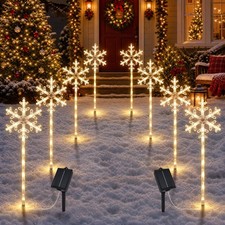 Solar Christmas Pathway Lights Outdoor, 8 Pack White Snowflake Garden Stake L...