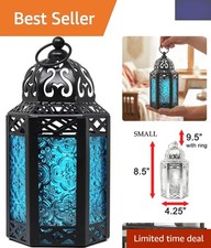 Small Decorative Blue Moroccan Candle Holder - Perfect for Events & Home Decor