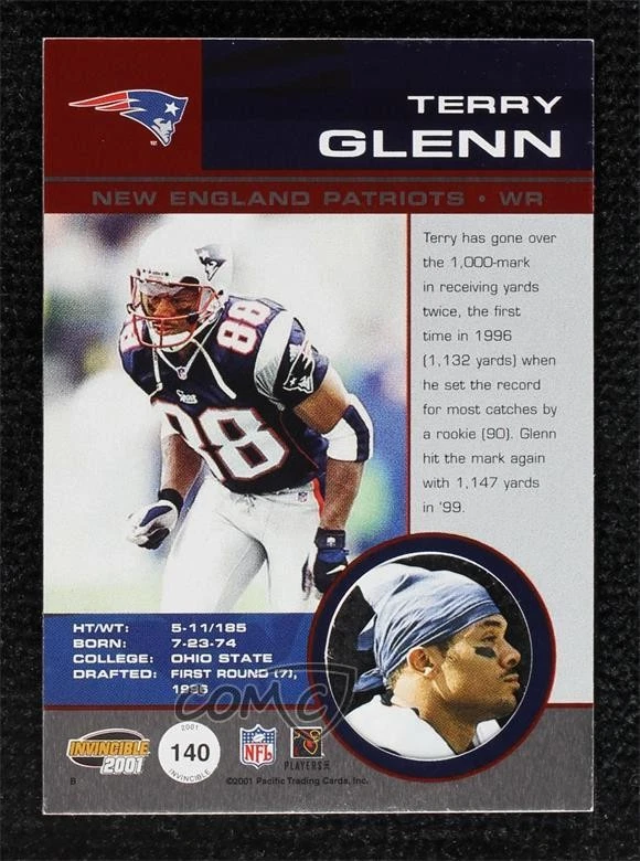 2001 Pacific Invincible Premiere Date /55 Terry Glenn #140 - Image 2 of 2