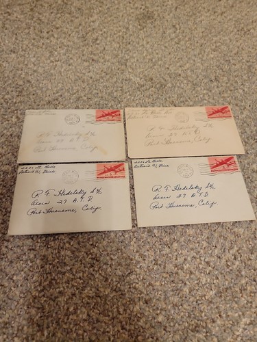 Set Of 4 Love Letters 1944 Detroit To Caifornia Original Cursive World War 2
