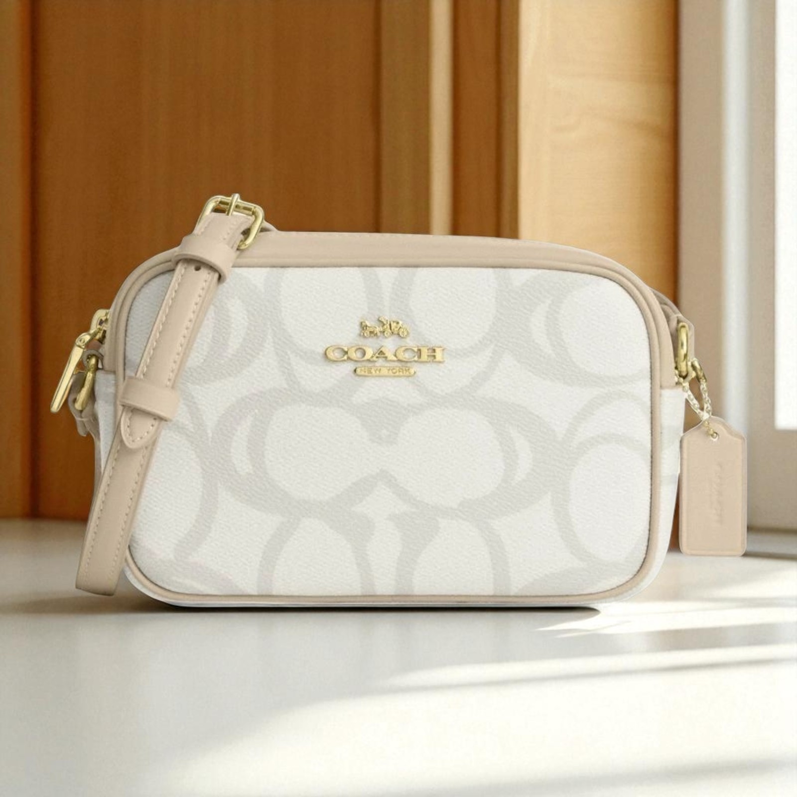 Borsa fotocamera Coach Mini Jamie schizzo firma tela avorio CBL94 IMIVO nuova