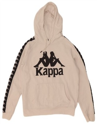 Kappa Mens Graphic Hoodie Jumper Small Off White Cotton AE13