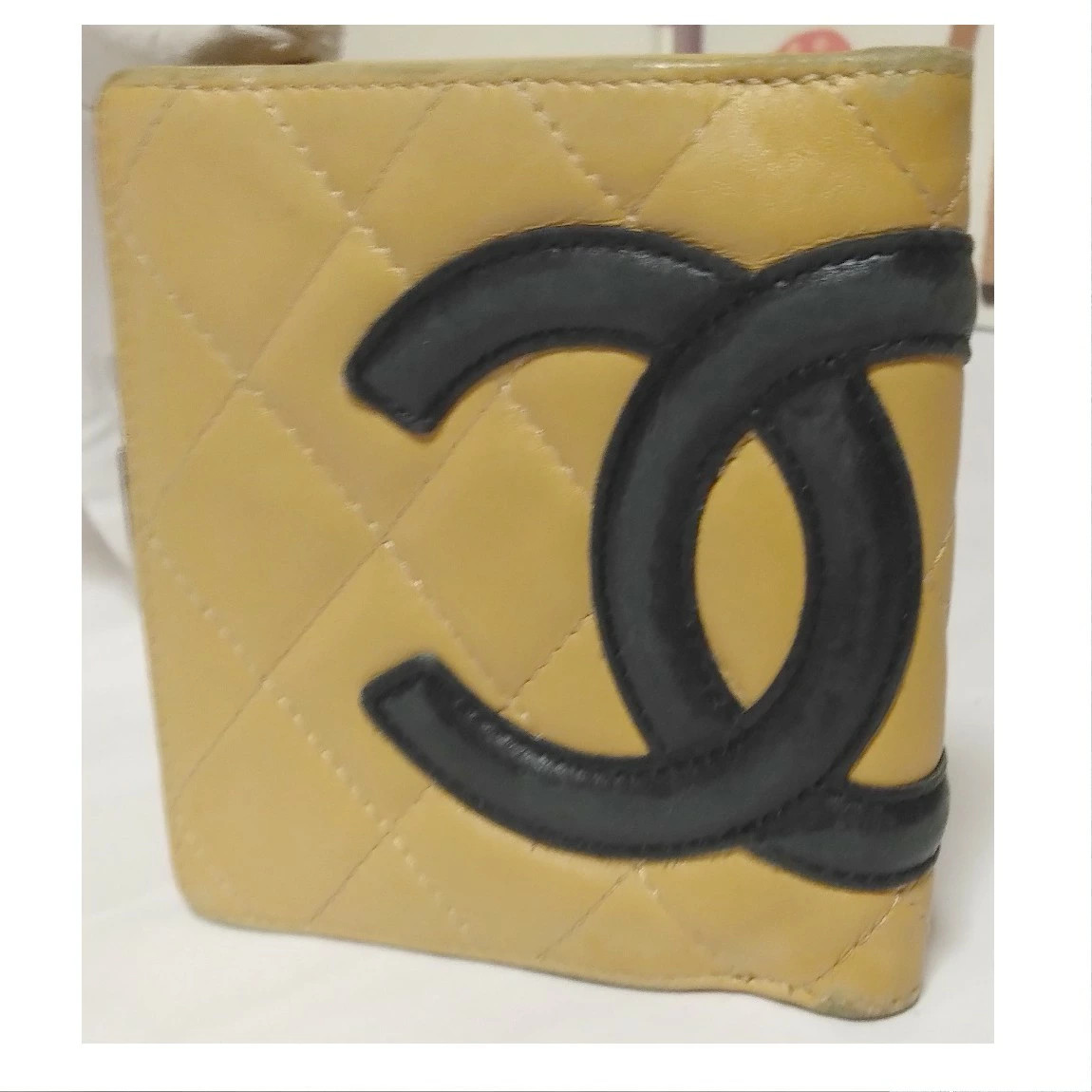 CHANEL Women's Beige Cambon Matelasse Folded Coin Purse Wallet Pre-Owned
