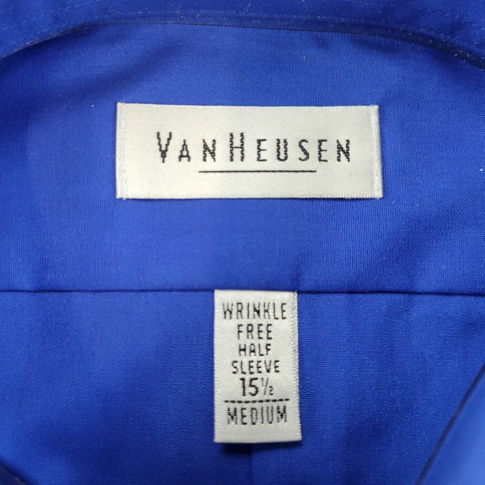 Camisa Van Heusen Popelina Sin Arrugas Manga Corta Azul Para Hombre 15 1/2 M Nueva Con Etiquetas Foto 3 de 4