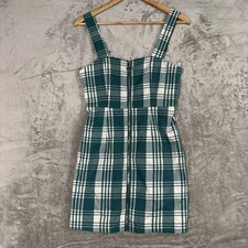 Forever 21 Plaid Mini Dress Sz S Teal Green Zip Front Y2K Grunge Academia 90s