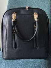 Black Leather Backpack with Gold Accents