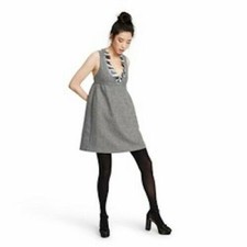 NWT Anna Sui for Target Gray Boucle Tweed Embellished Shift Dress XS Pockets
