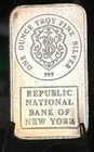 VINTAGE JOHNSON MATTHEY FINE SILVER ART BAR - REPUBLIC NATIONAL BANK OF NEW YORK