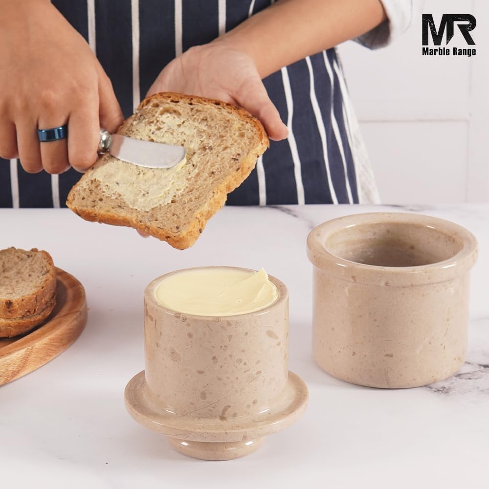 Marble Butter Keeper with Lid Handmade Verona French Crock for Countertop 4.2...