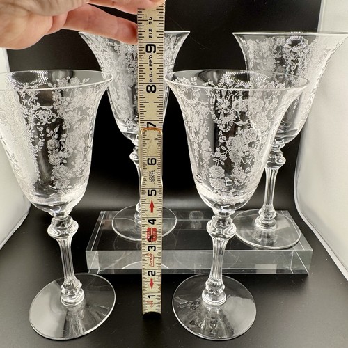 Tiffin Franciscan June Rose Floral Etched Stem Wine Glasses 1941-1966 Set Of 4 - Picture 4 of 5