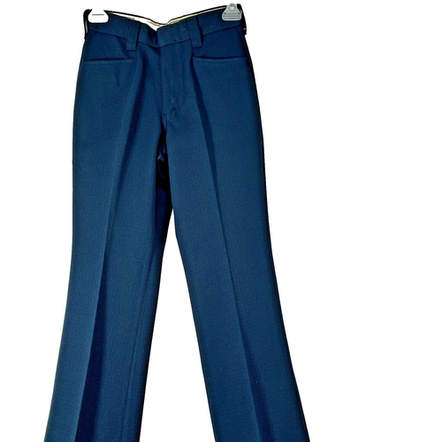 Vintage 70s Retro Blue Polyester Boys Pants 25x27 Metal Zipper Straight Leg
