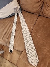 vintage 70's disco tie textured polyester white brown wide Mr Blackwell