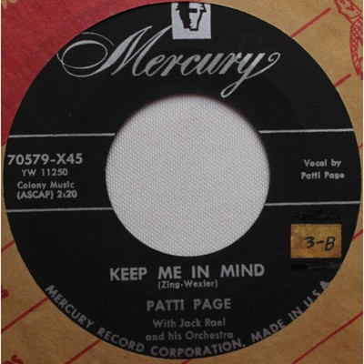 PATTI PAGE KEEP ME IN MIND / LITTLE CRAY QUILT 45RPM 7'' VINYL RECORD VG+ MERCURY