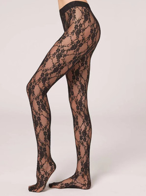 Fiore Women's seductive elastic lace pantyhose tights floral Rose print