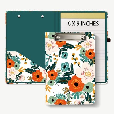 Mini Clipboard Folio with Refillable Lined Notepad and Interior Storage Pocke...
