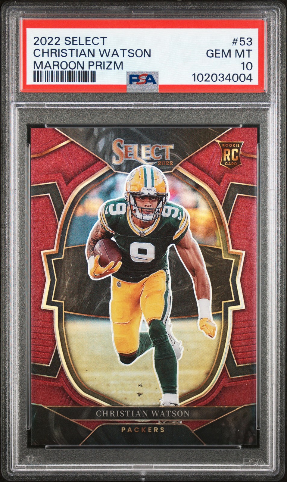 2022 PANINI SELECT MAROON PRIZM #53 CHRISTIAN WATSON 38/149 PSA 10