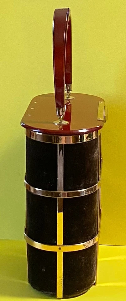 BOLSO JAULA LUCITE MARRÓN Y TERCIOPELO DE MAJESTIC AÑOS 50 IMPECABLE Foto 2 de 4