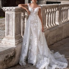 Sexy Mermaid Wedding Dresses Sleeveless Appliques Detachable Train Bridal Gowns