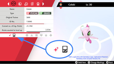Pokemon Home LEGIT Shiny Celebi (1 Individual Trade) GS Ball Gameboy Crystal VC