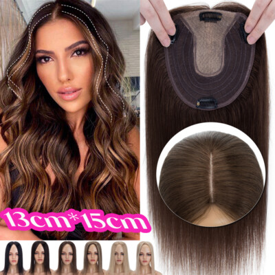 CLEARANCE Clip In 100% Remy Human Hair Topper Toupee Hairpiece 13*15CM Silk Base