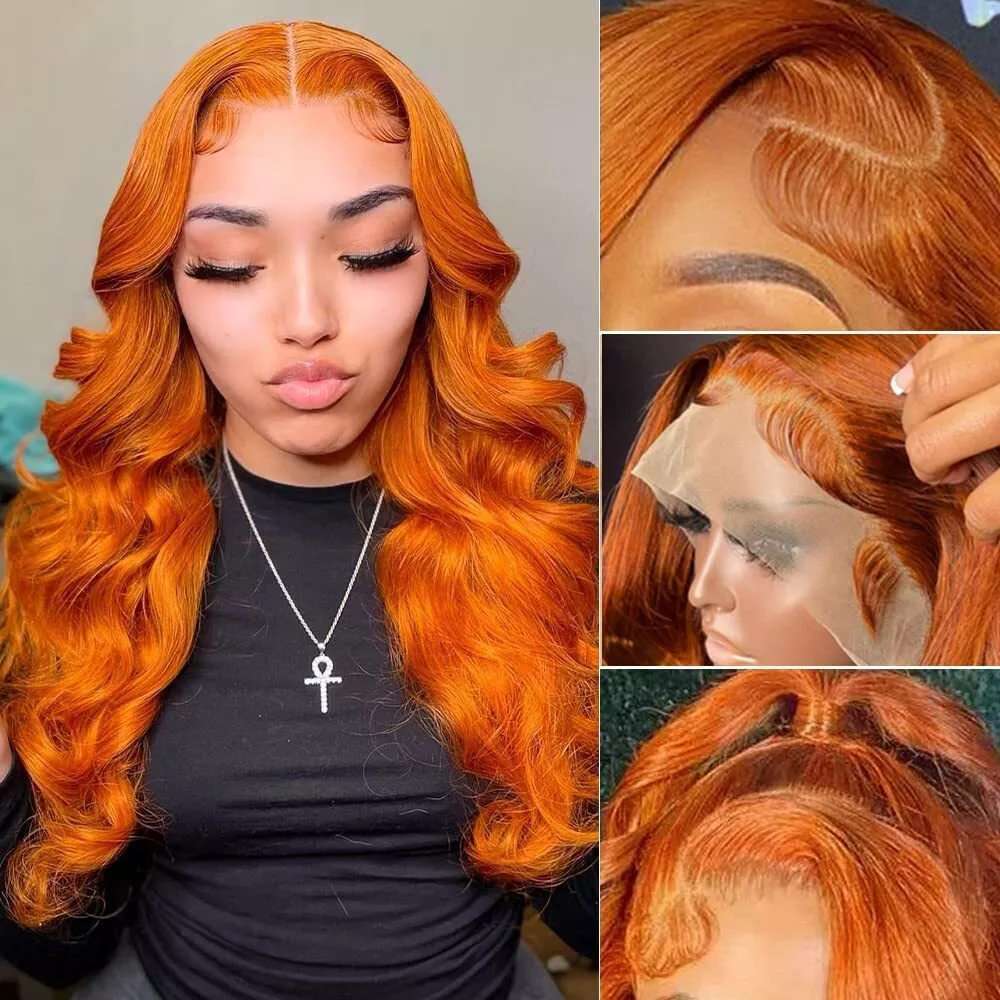 30 Inch Orange Ginger Body Wave Lace Front Wigs Human Hair 13x4 HD Lace  Wigs