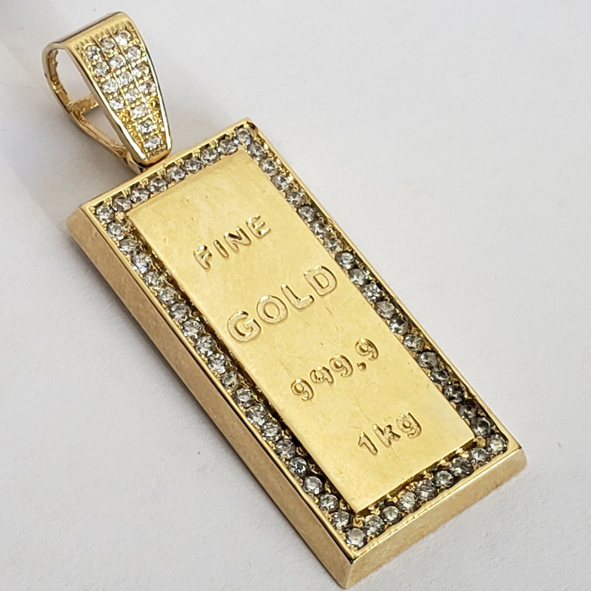 14k Yellow Gold fine gold bar Pendant charm inch long