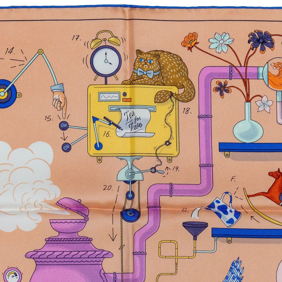 Auth. Hermes Silk Scarf Tea for Two - Rose Poudré Blanc - New Store Tag - Image 4 of 4