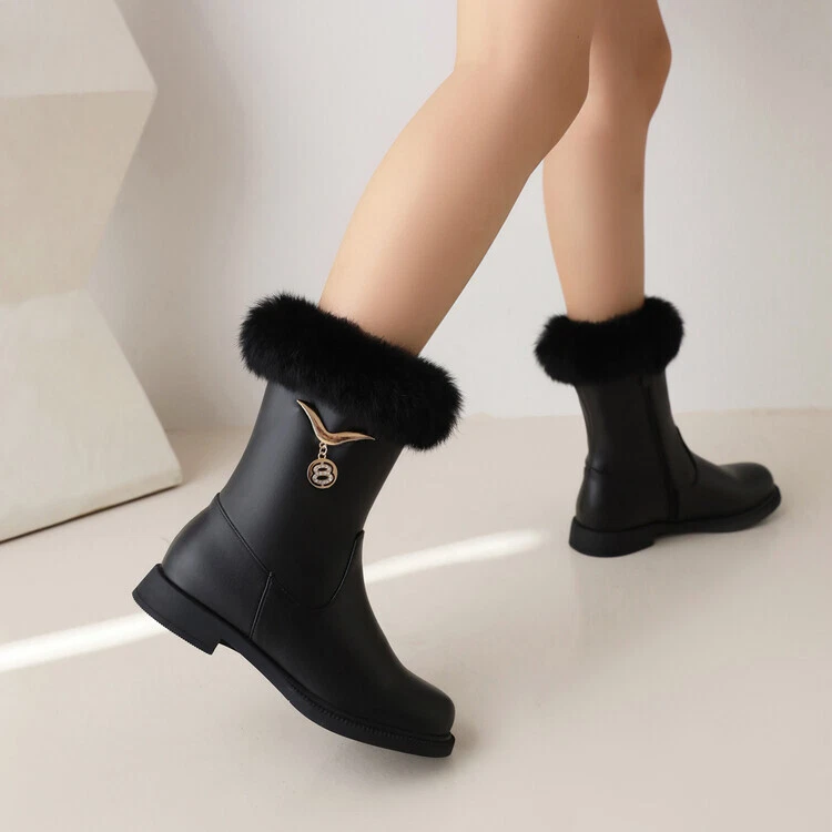 Women Girls Ankle Boots Flat Warm Shoes Cute Princess Winter Fur Lined Booties